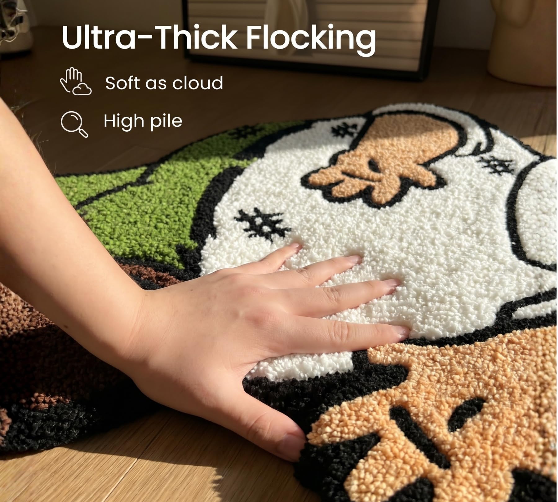 GROVETA rug placed in a bedroom adding playful accent and cozy feel