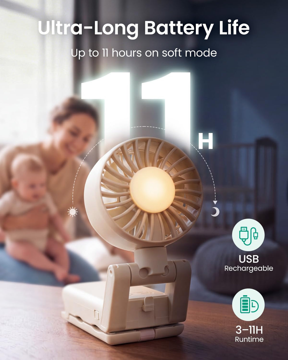 GROWNSY usado a mano como abanico portátil para aire inmediato