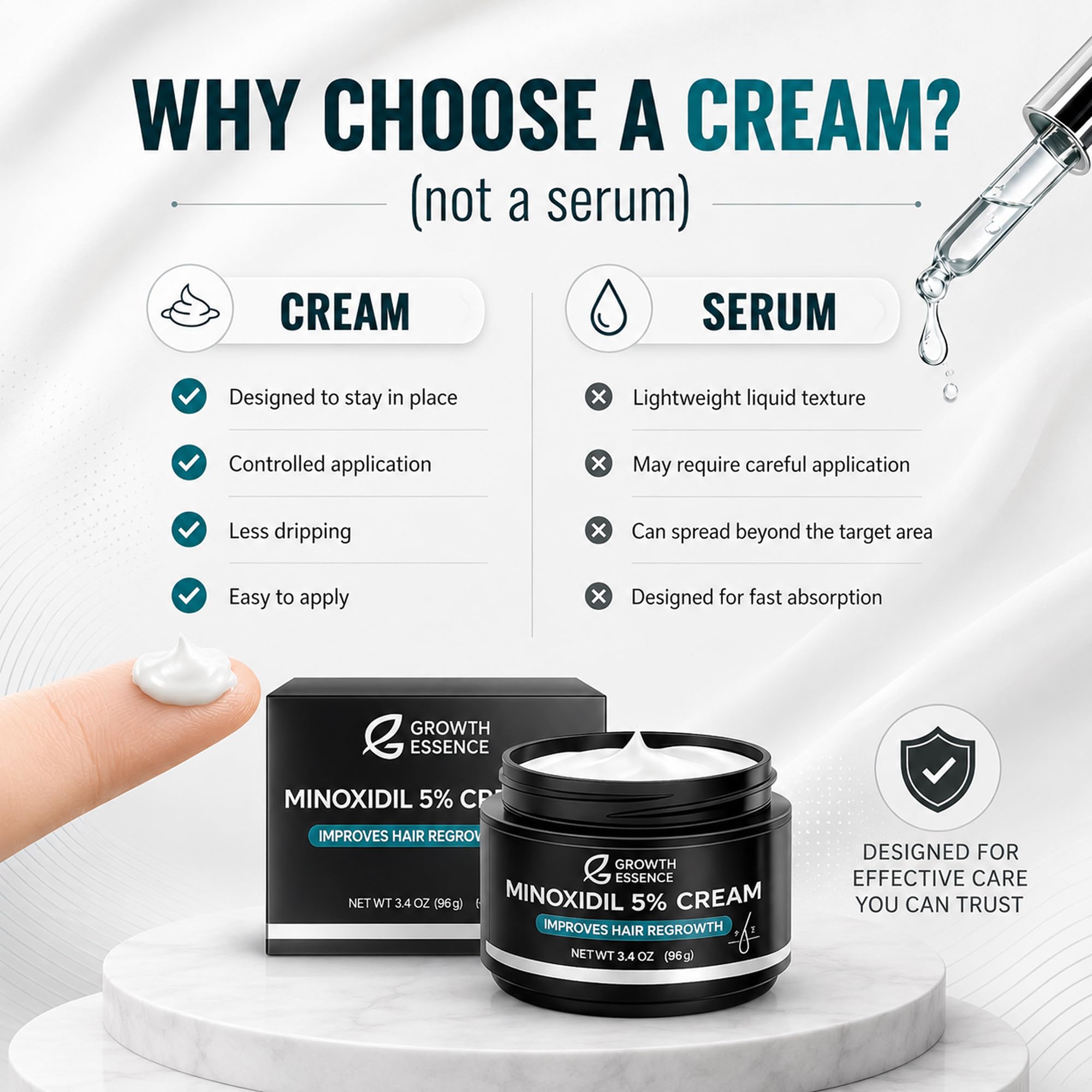 Growth Essence etiqueta con lista de ingredientes clave y seguridad