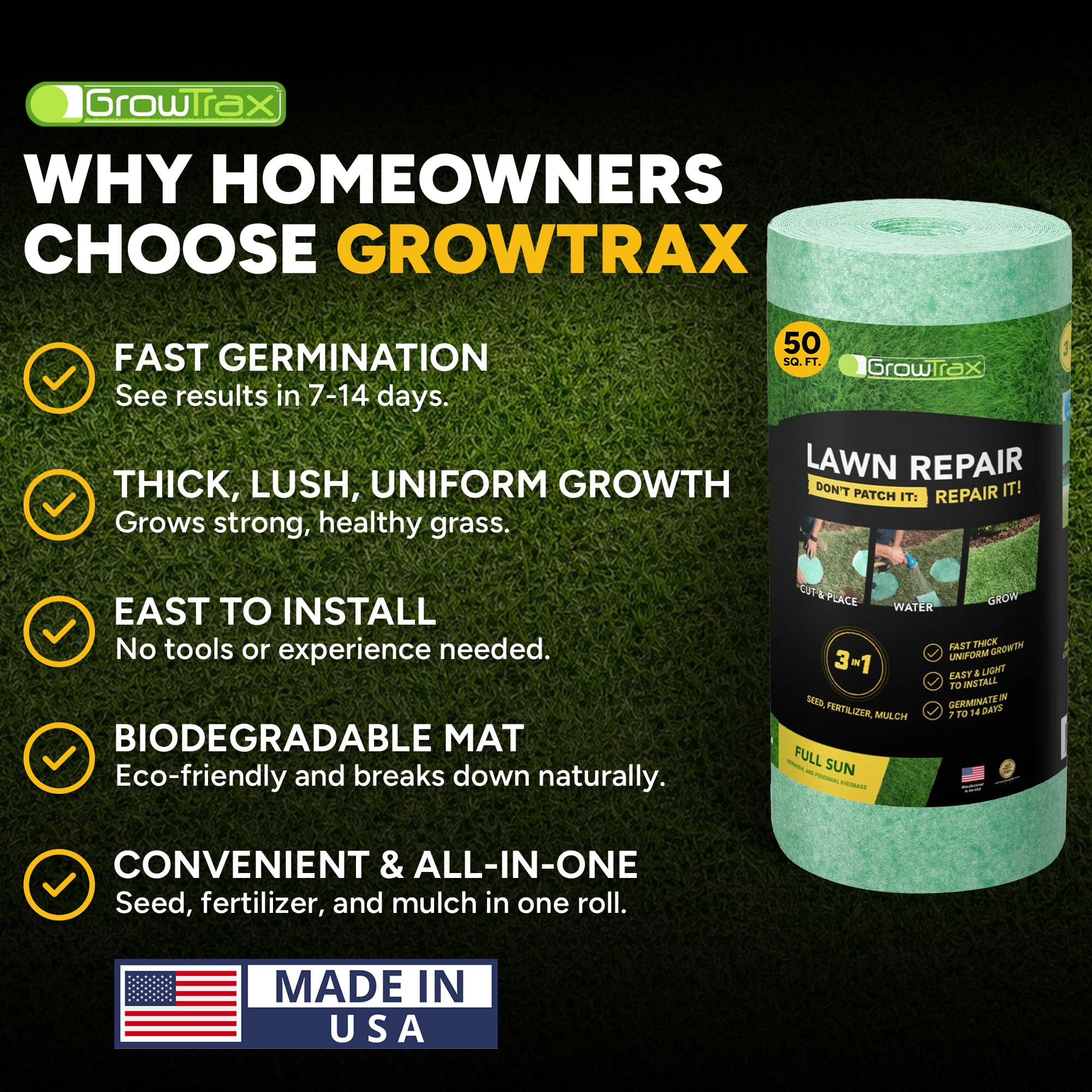 Growtrax etiqueta con detalles de semilla y beneficios nutricionales