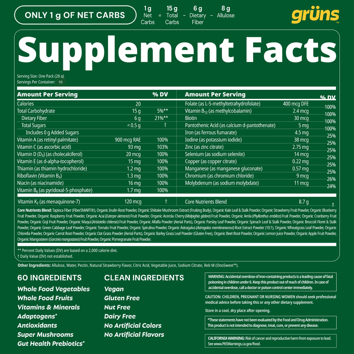 Grüns sello vegano y sin alérgenos resaltando aptitud para dietas especiales