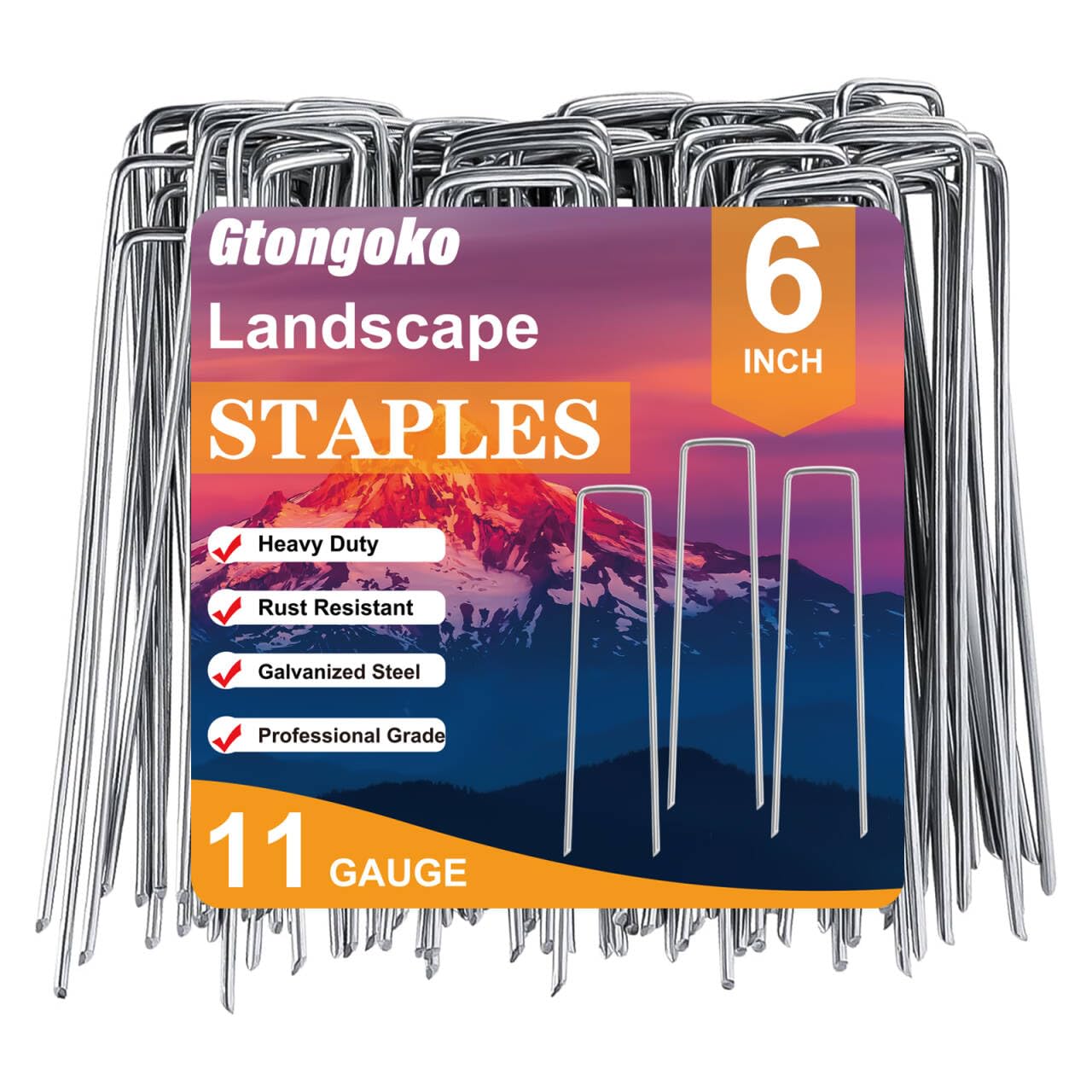 Gtongoko paquete frontal de 120 grapas de 6" mostrando cantidad y embalaje resistente