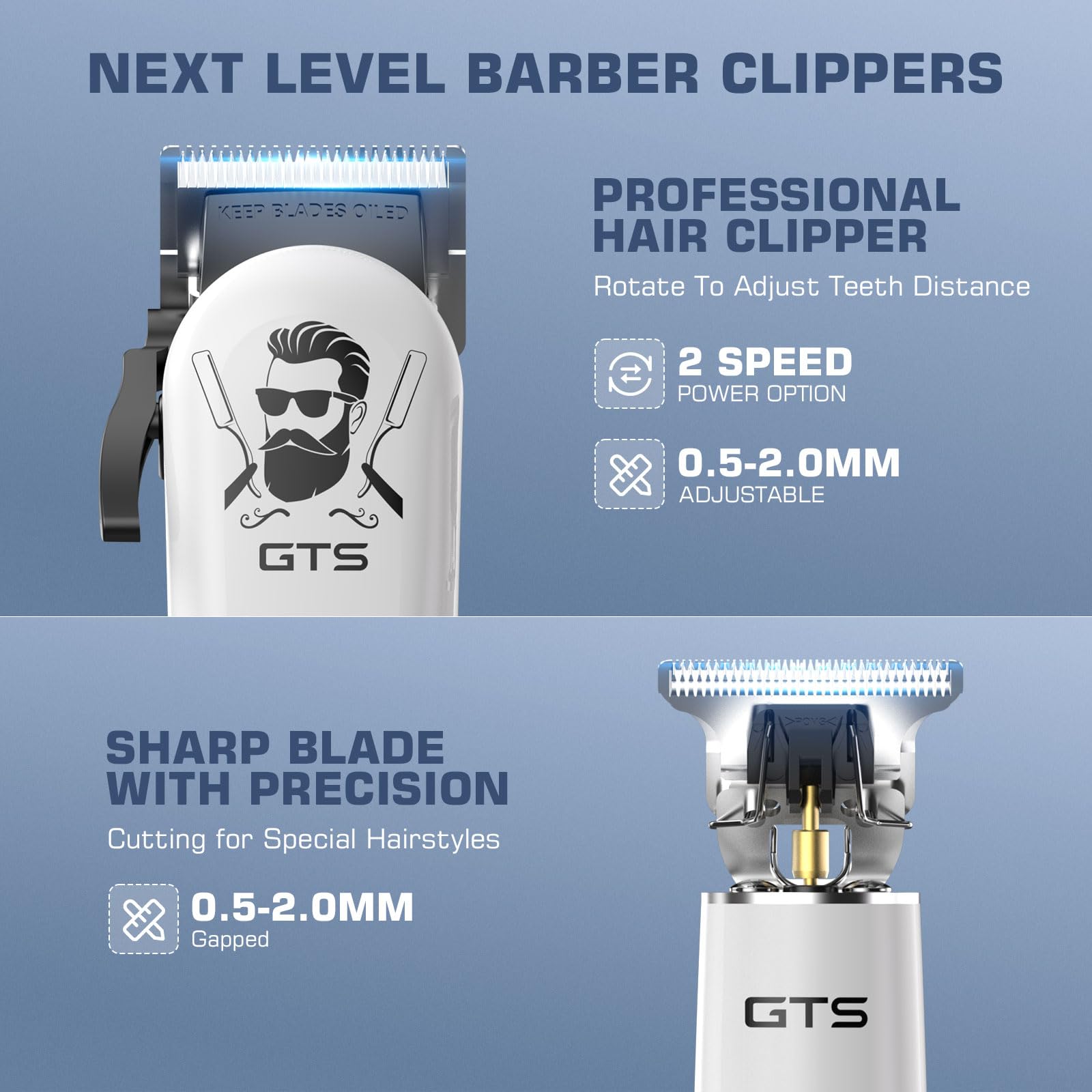 GTS PRO primer plano de la hoja T-blade con recubrimiento DLC para cortes precisos