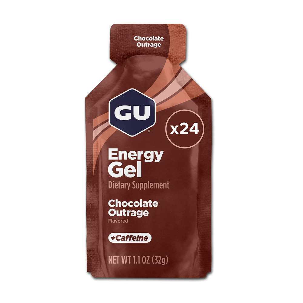 GU Energy frente del empaque mostrando la caja de 24 sobres beneficio conveniencia