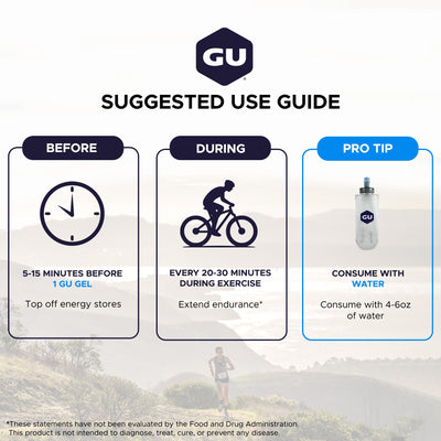 GU Energy comparación de tamaño en mano para mostrar portabilidad y facilidad