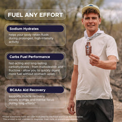 GU Energy gel tamaño comparado con mano para visualizar transporte y conveniencia