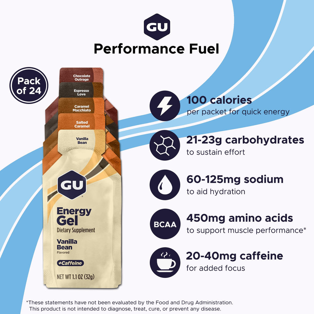 GU Energy sobre abierto sabor Vanilla Bean con gel visible para textura y apetito