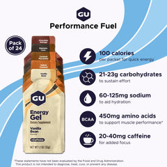 GU Energy sobre abierto sabor Vanilla Bean con gel visible para textura y apetito