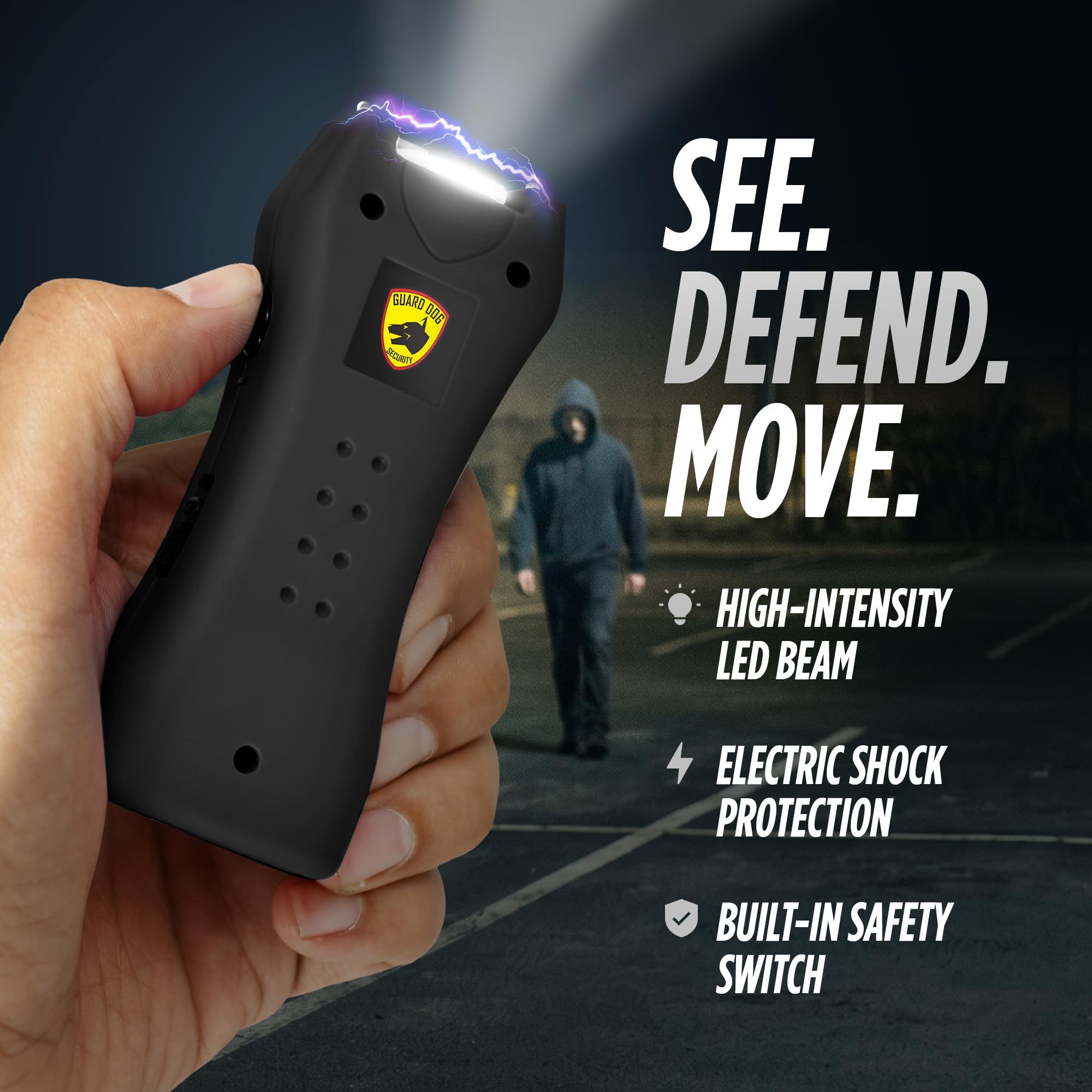 Guard Dog Security pistola eléctrica con linterna y cable de carga USB visible