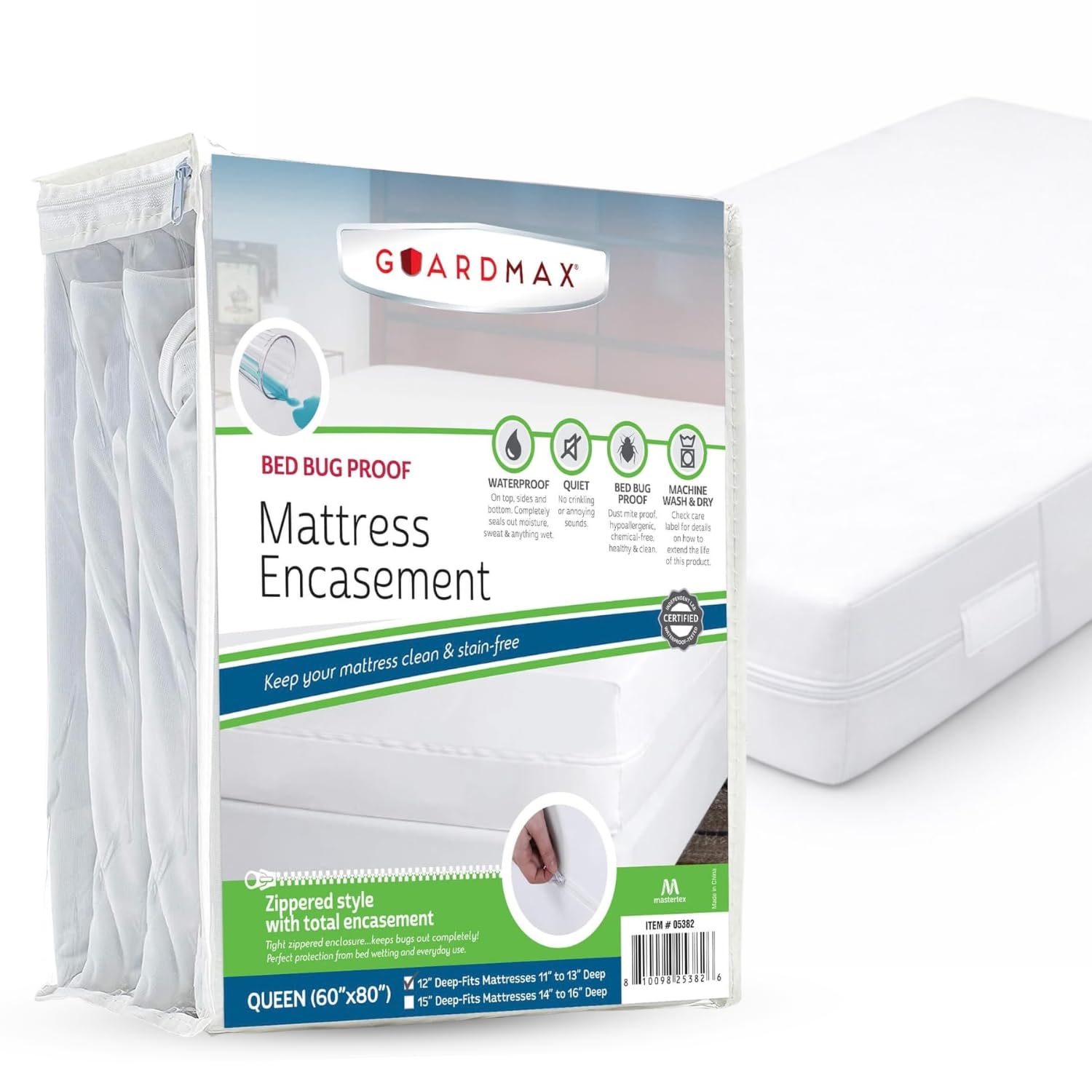Guardmax vista frontal del embalaje mostrando protector y beneficios