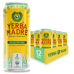 Guayaki Yerba Madre front can showing minty label and low-sugar benefit