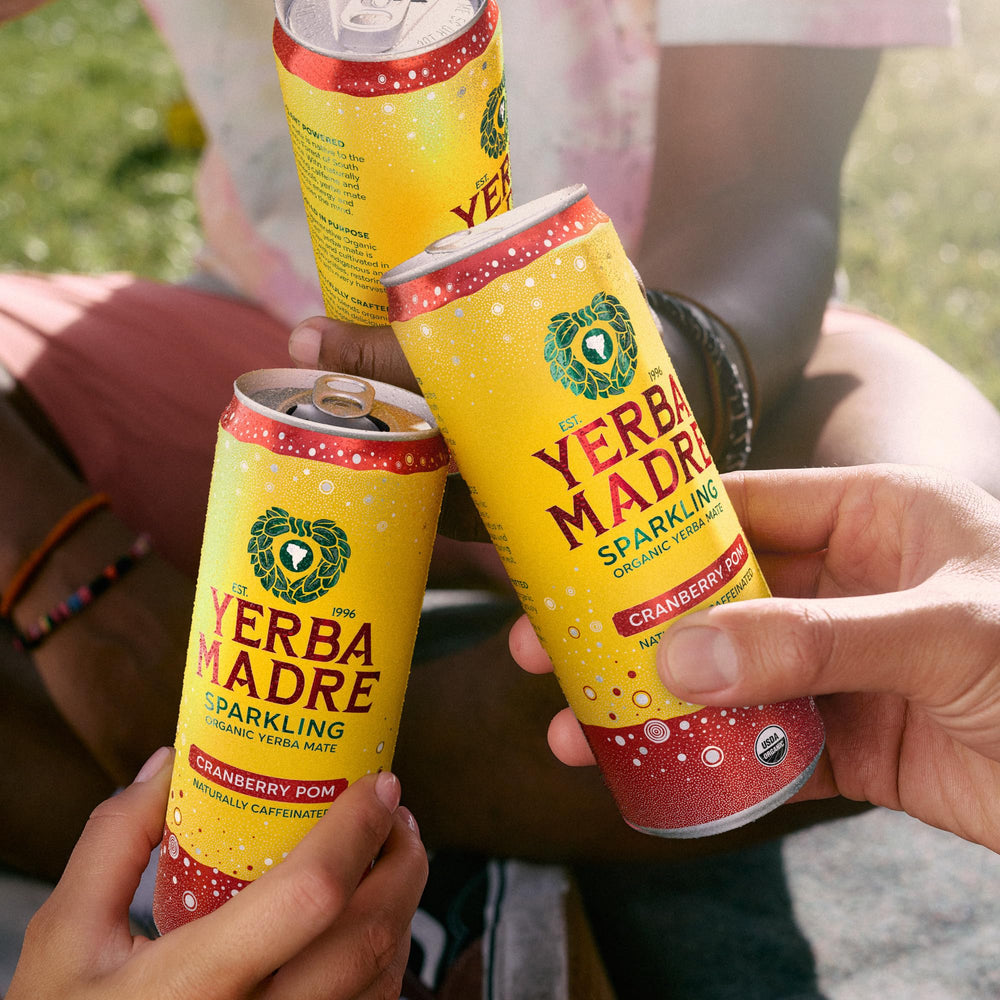 Guayaki poured over ice demonstrating cold serve and bright flavor