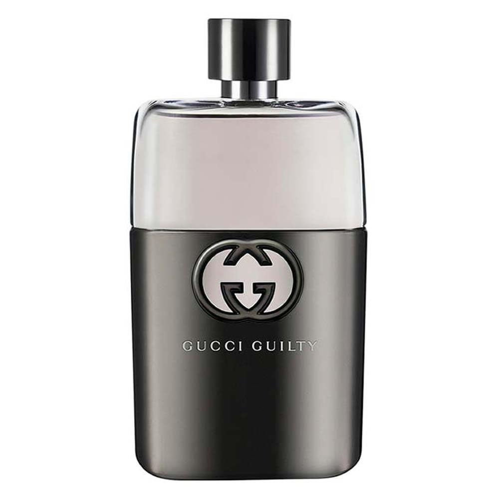Gucci frasco frontal de Guilty 90 ml mostrando diseño elegante y reconocimiento de marca