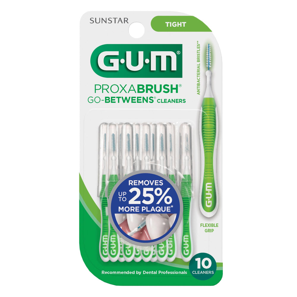 GUM Proxabrush cleaning around braces demonstrating safe appliance care