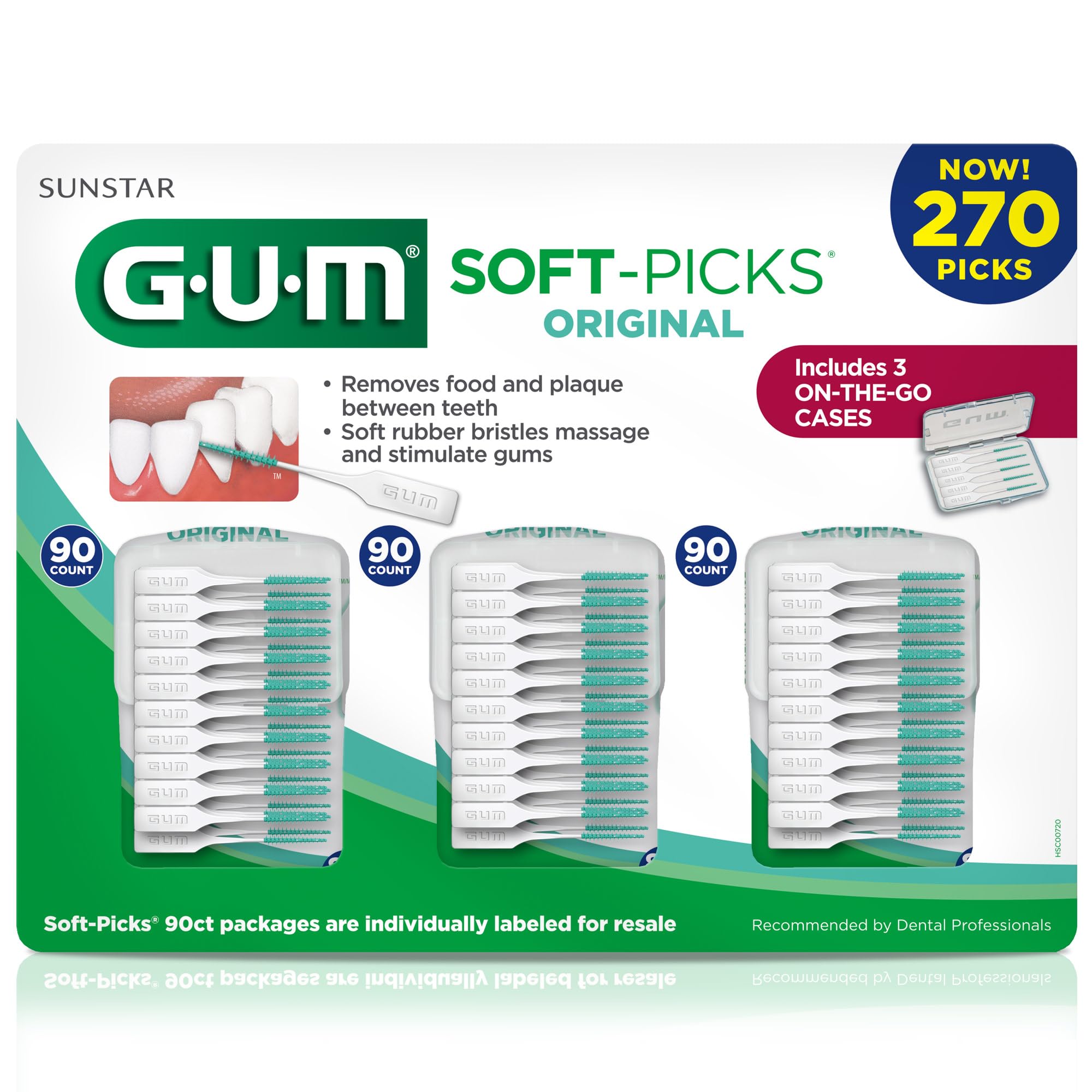 GUM producto en bolso y mesa ilustrando uso cotidiano fuera de casa