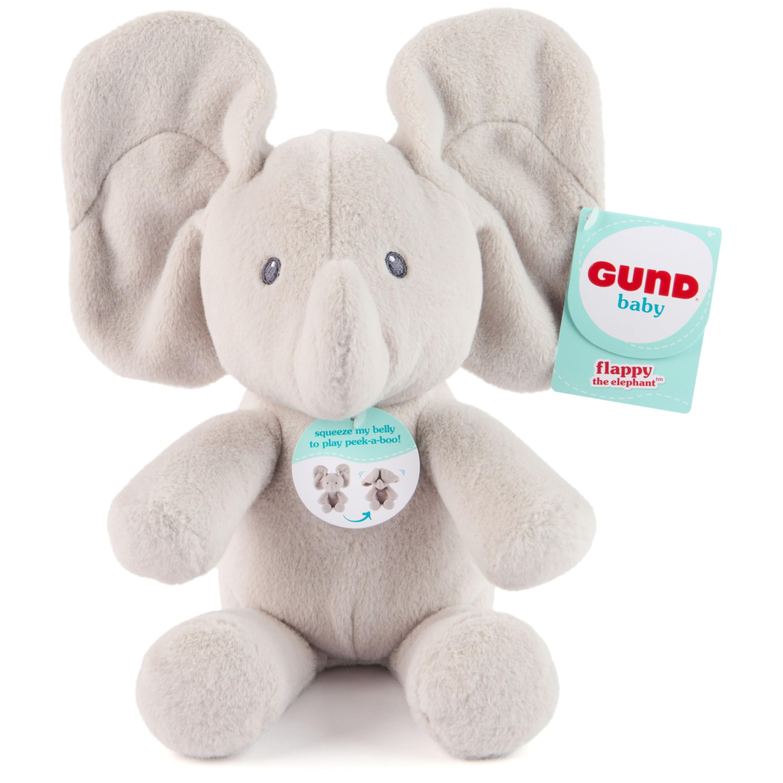 GUND Flappy elefante frontal mostrando cara acogedora y atractivo visual