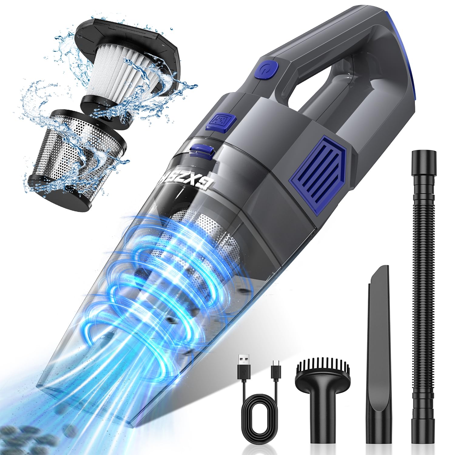Gxzsk handheld vacuum front view showing compact design and controls