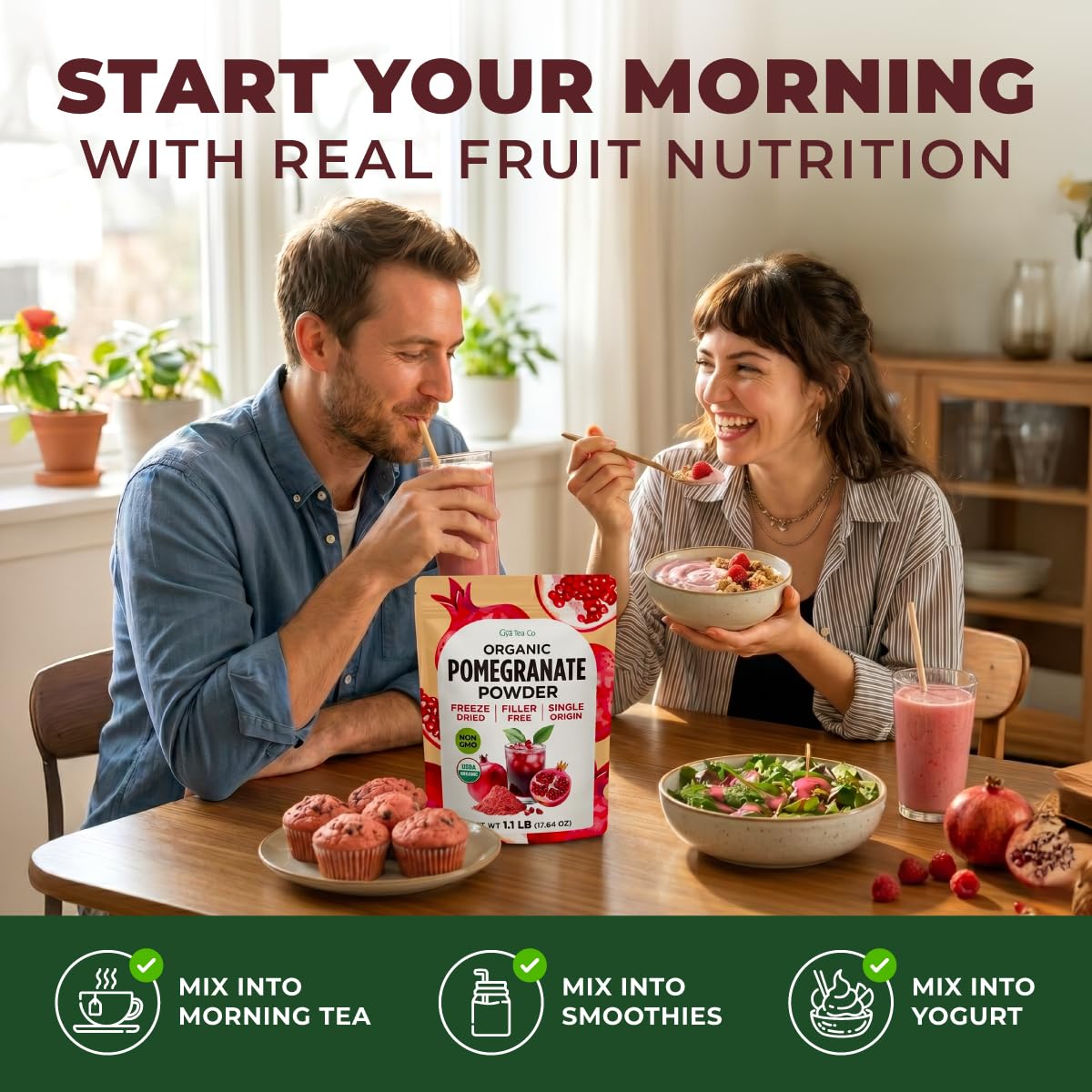 Gya Tea Co etiqueta con certificaciones USDA Organic y Non-GMO visible