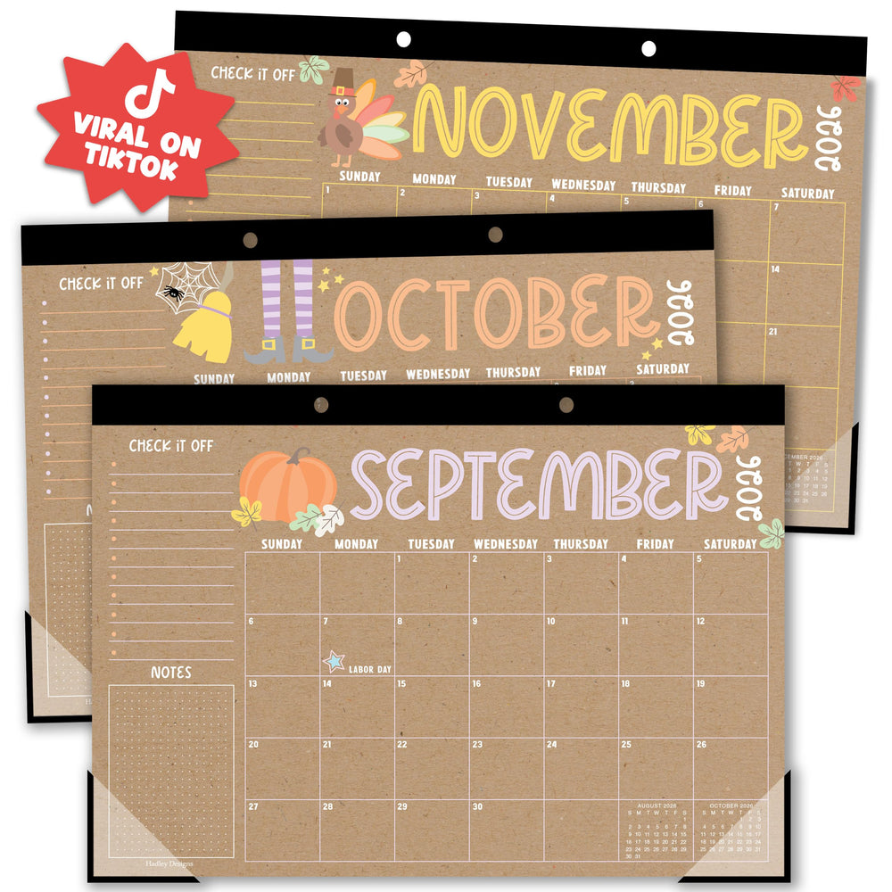 Hadley Designs vista frontal del calendario grande para organización escolar