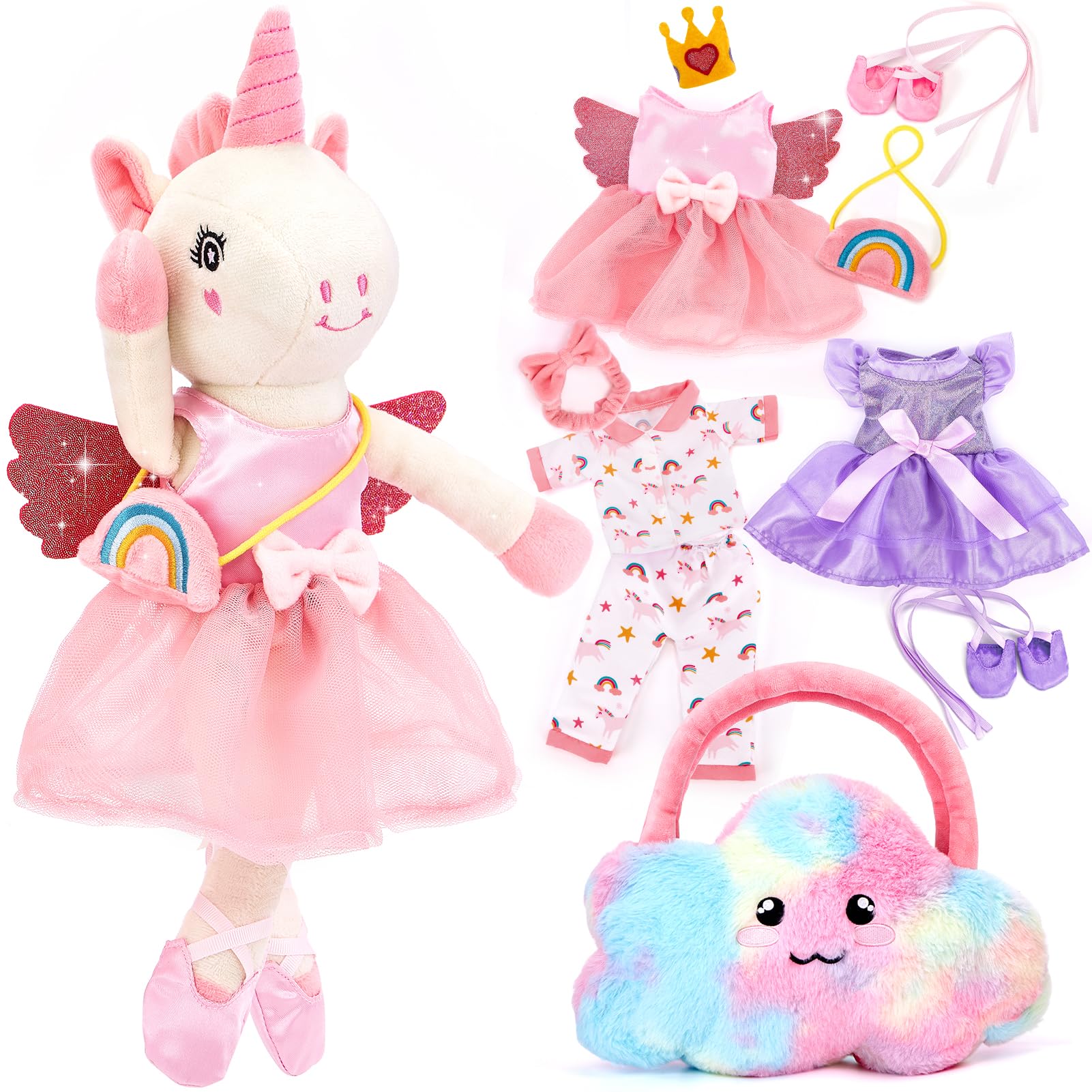 hahaland unicorn ballerina front view showing soft plush and colorful outfit benefits cuddles