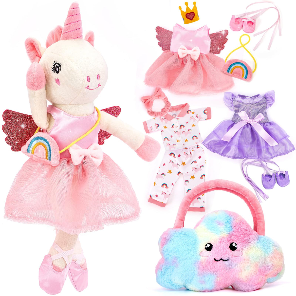 hahaland unicorn ballerina front view showing soft plush and colorful outfit benefits cuddles