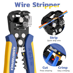 haisstronica tools in use crimping a heat-shrink terminal for secure electrical joins and neat results