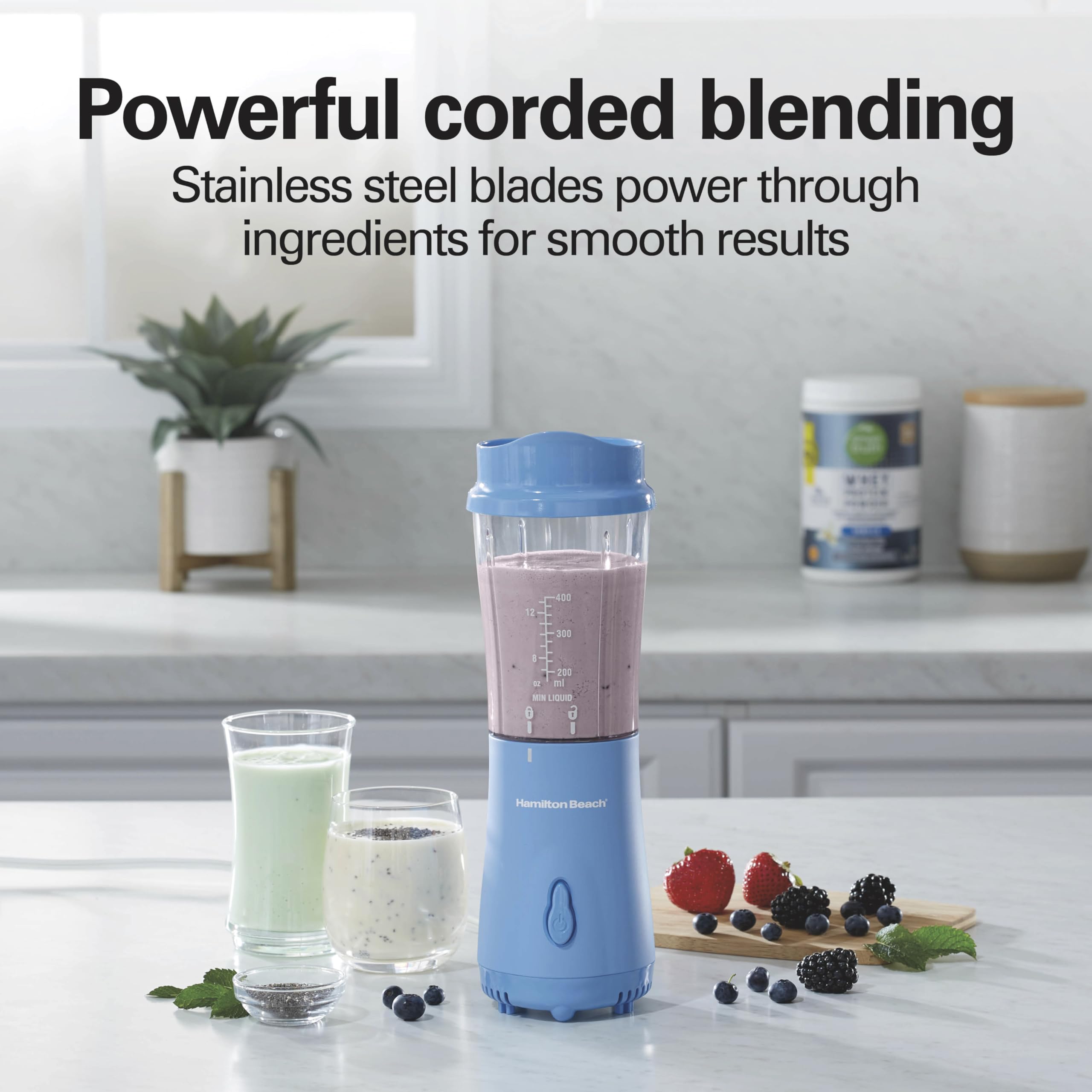 Hamilton Beach stainless steel blade close-up for efficient ice and fruit blending