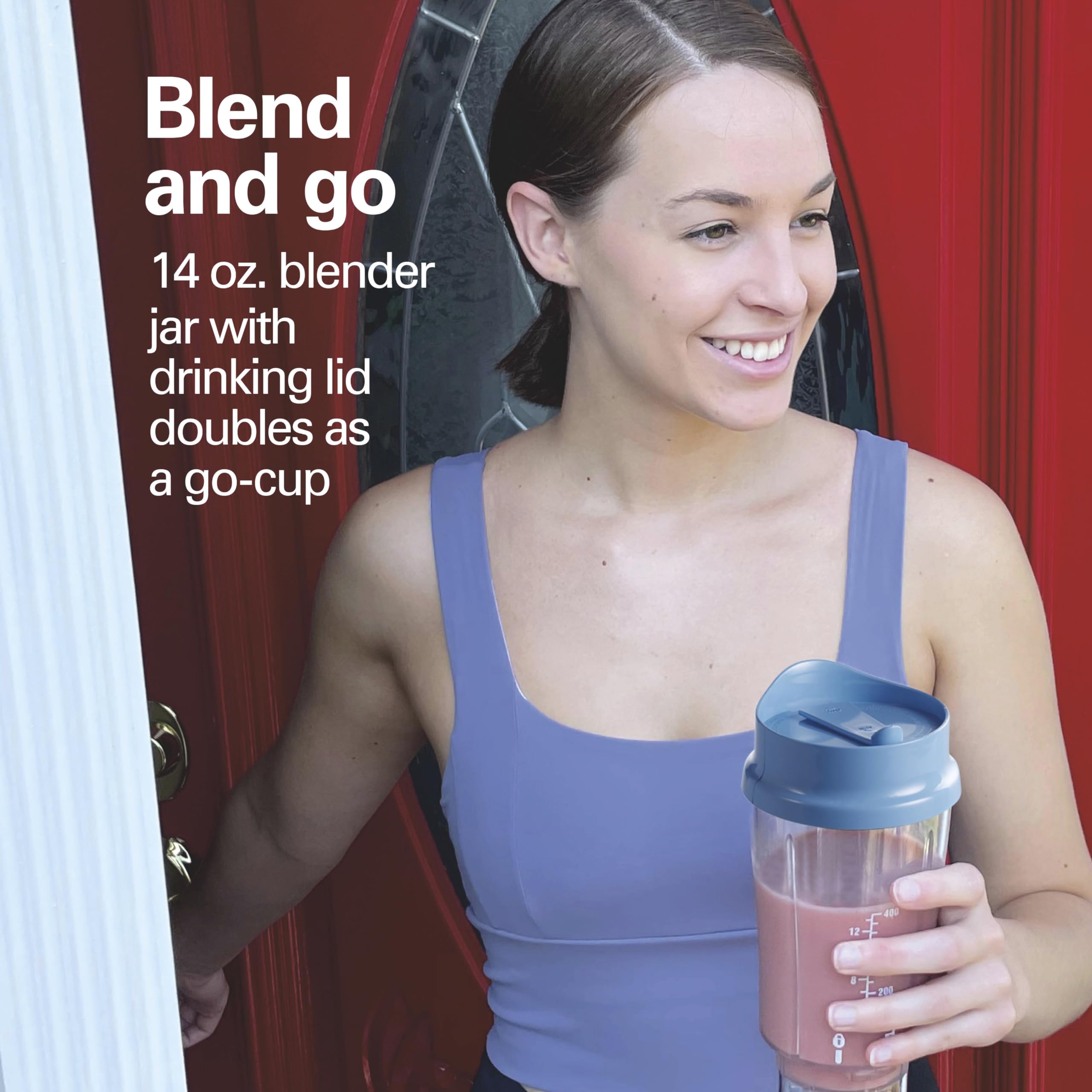 Hamilton Beach travel jar with lid transformed into a to-go cup for easy transport