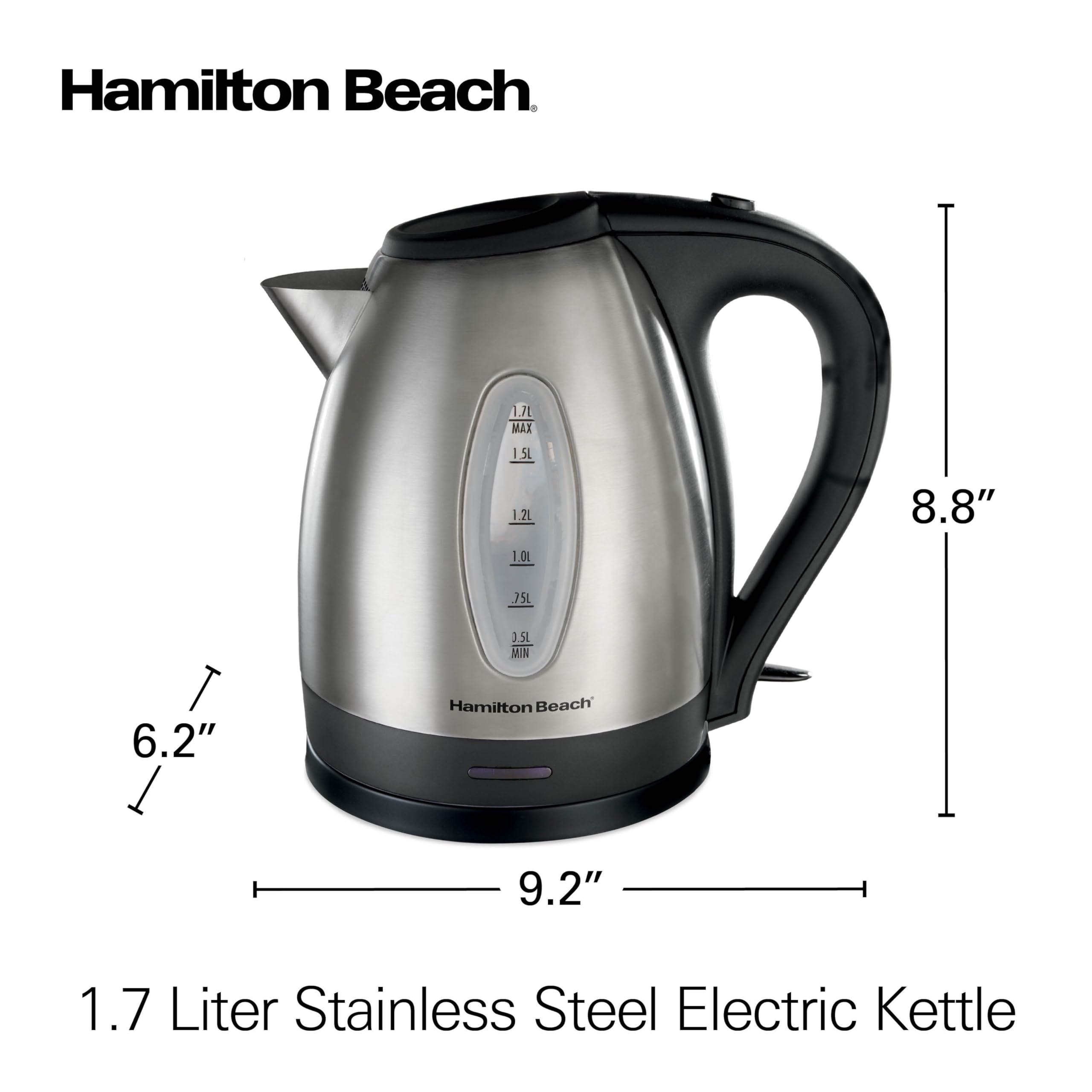 Hamilton Beach comparación de tamaño con tazas para capacidad visual