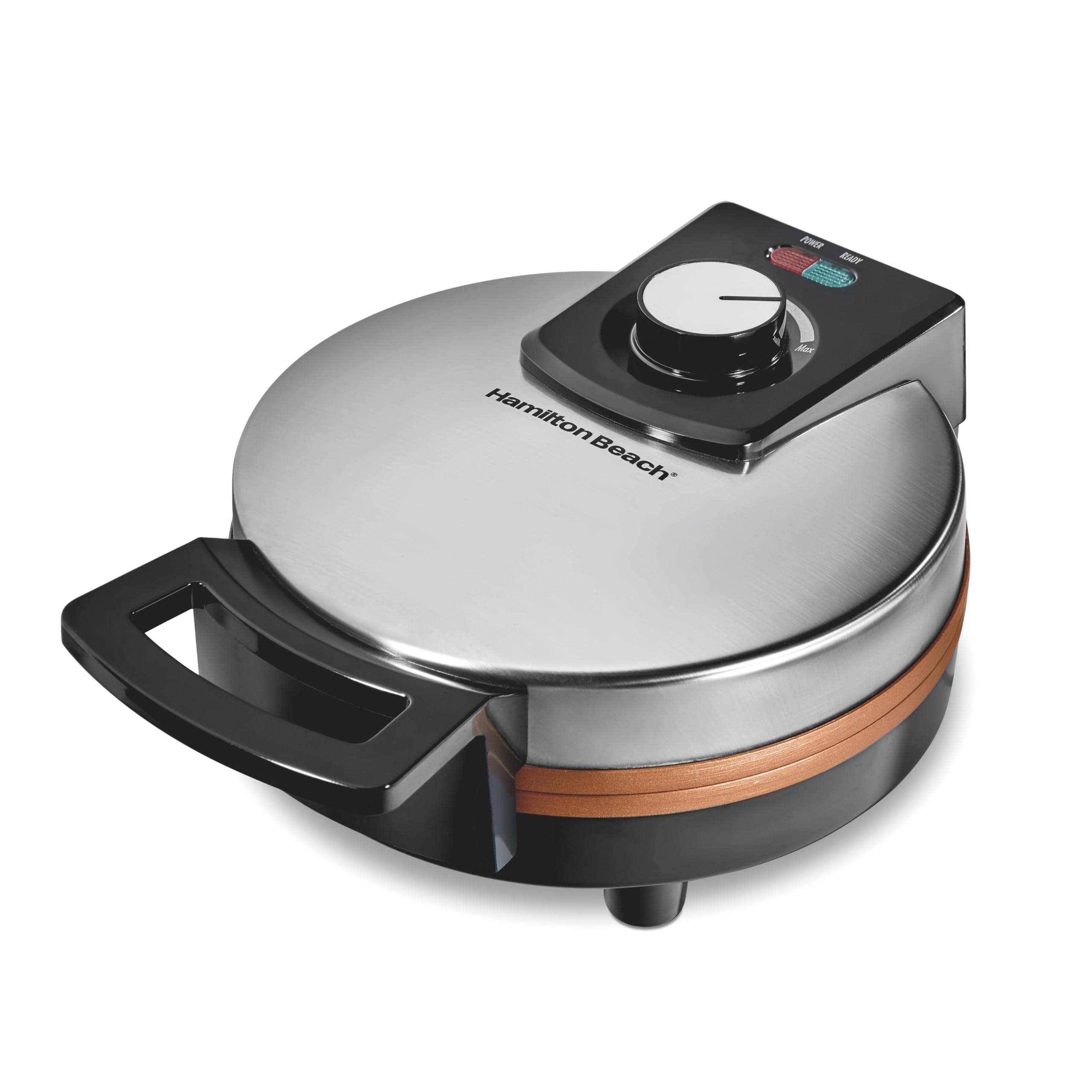 Hamilton Beach vista frontal en acero inoxidable, diseño compacto y resistente