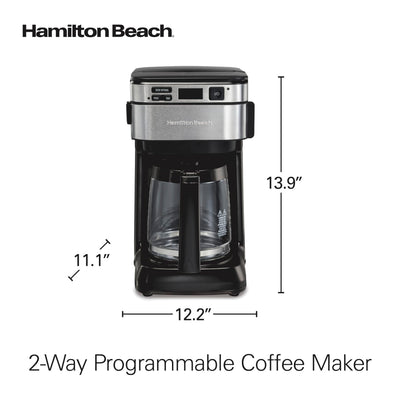 Hamilton Beach coffee maker in morning kitchen scene showing ready-to-serve convenience benefit