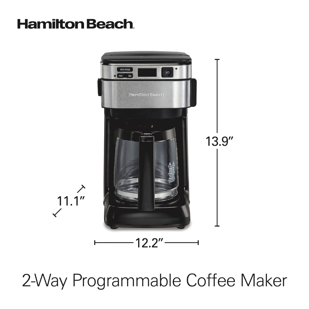 Hamilton Beach coffee maker in morning kitchen scene showing ready-to-serve convenience benefit