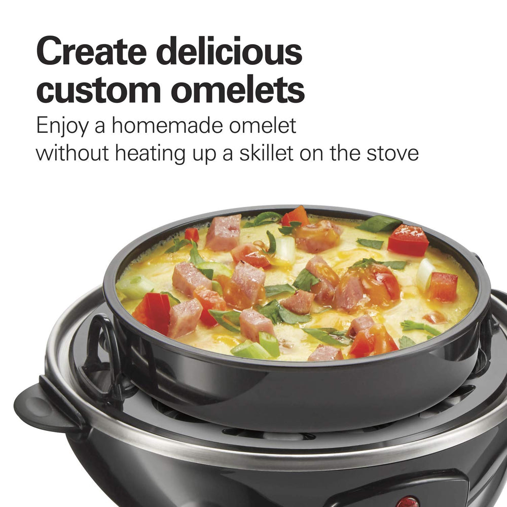 Hamilton Beach bandeja de omelet lista con ingredientes y cocción pareja