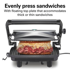 Hamilton Beach tapa flotante adaptándose a un sándwich grueso para presión pareja