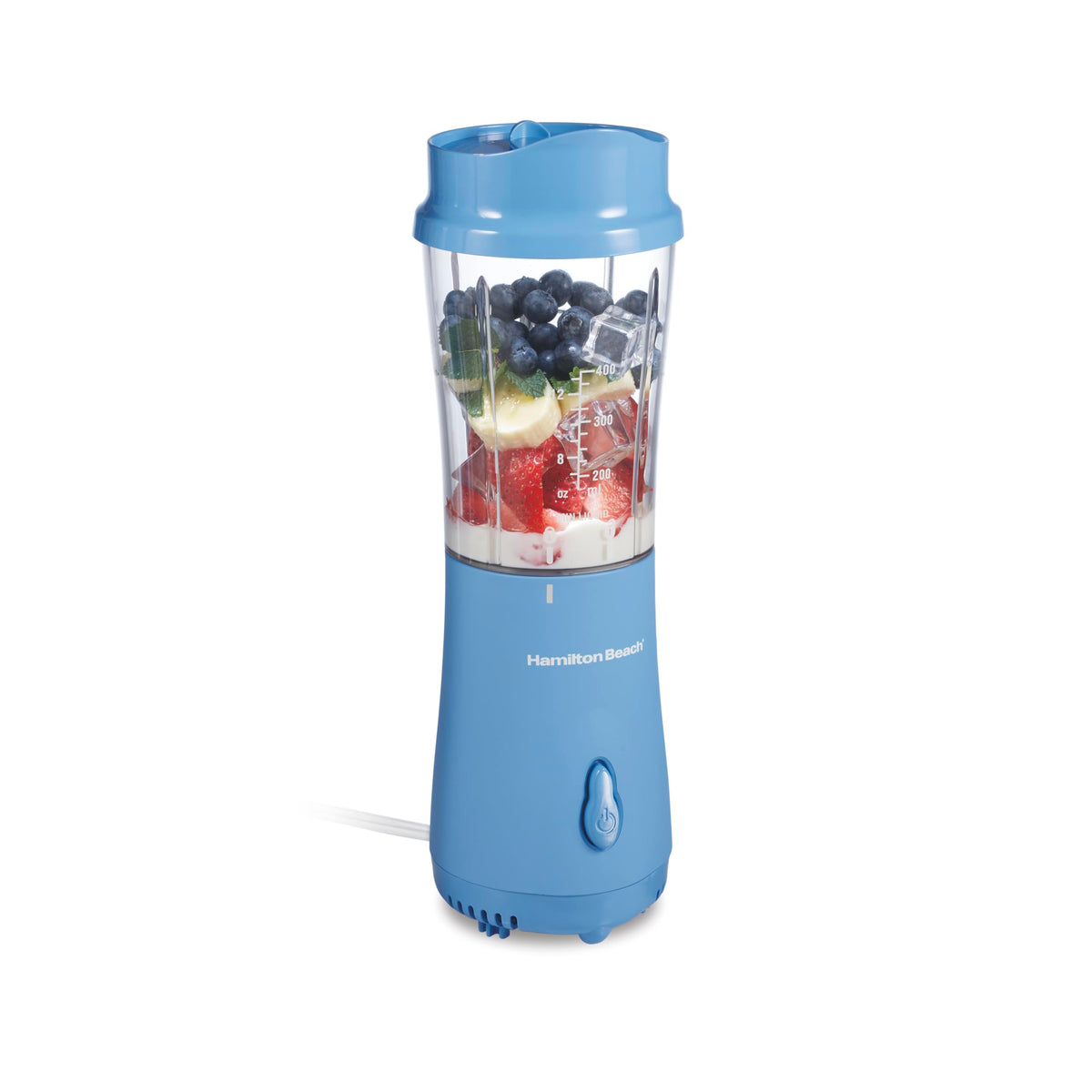 Hamilton Beach portable blender front view showing compact base and jar convenience