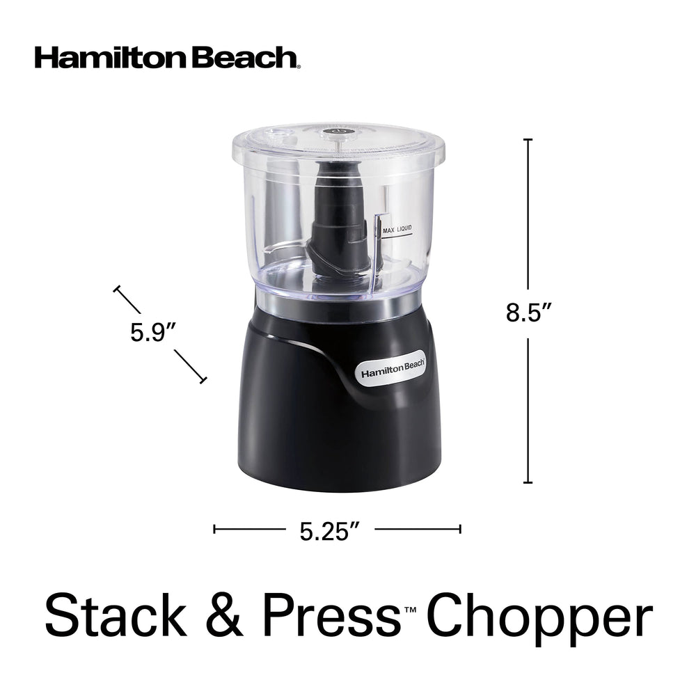 Hamilton Beach size comparison with hand showing compact, space-saving benefit