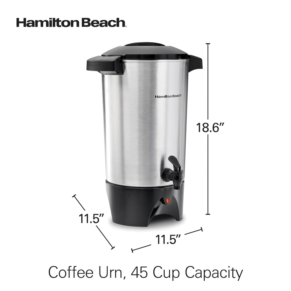 Hamilton Beach glossy aluminum finish highlighting durable, easy-to-clean exterior