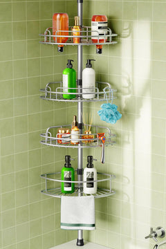 HAMITOR front view of four-tier corner caddy shows organized storage benefit