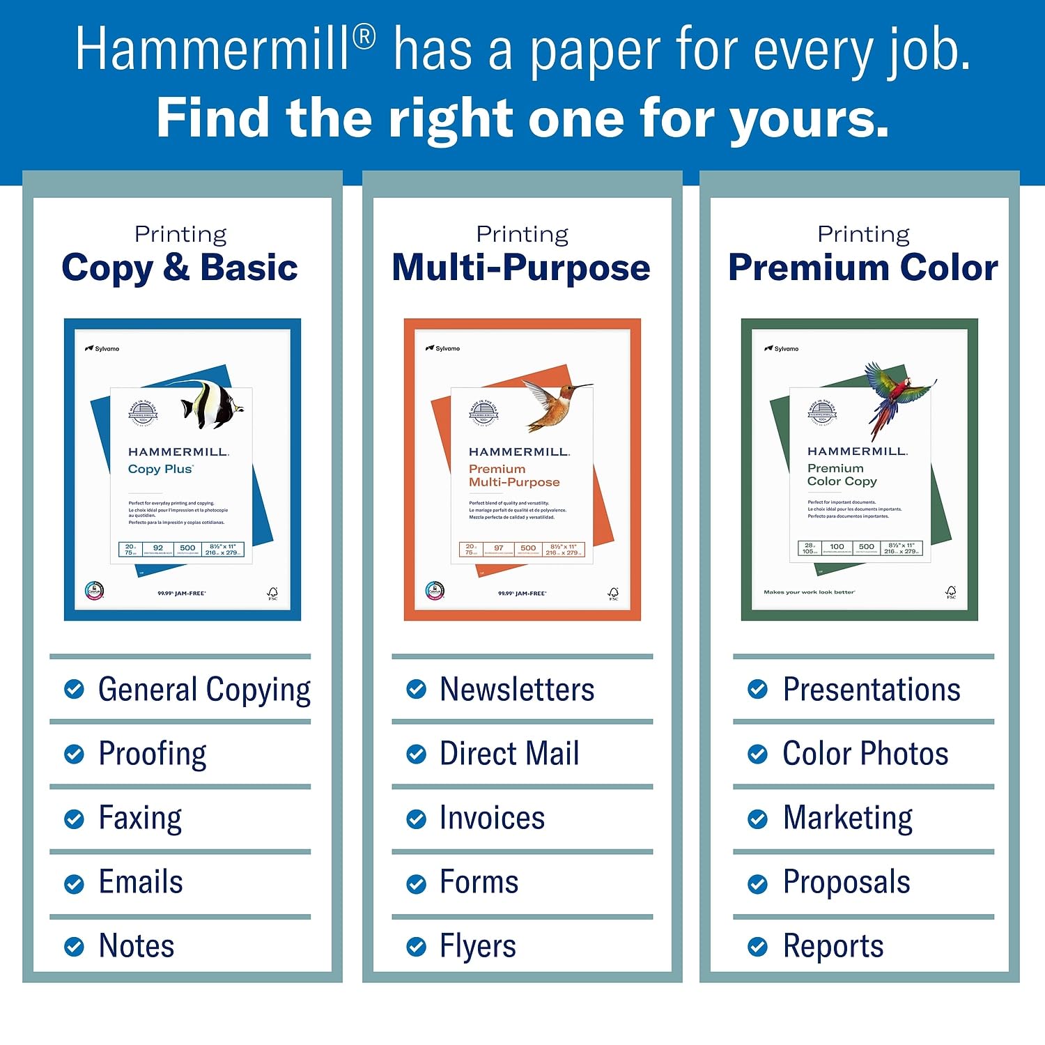 Hammermill comparación de grosor en mano para mejor sensación