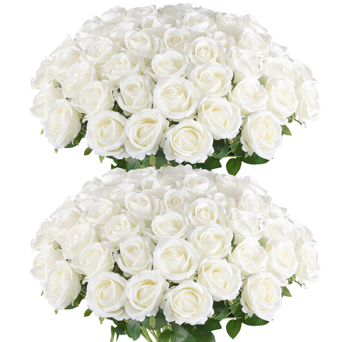Hananona paquete frontal de 50 rosas blancas mostrando cantidad y acabado