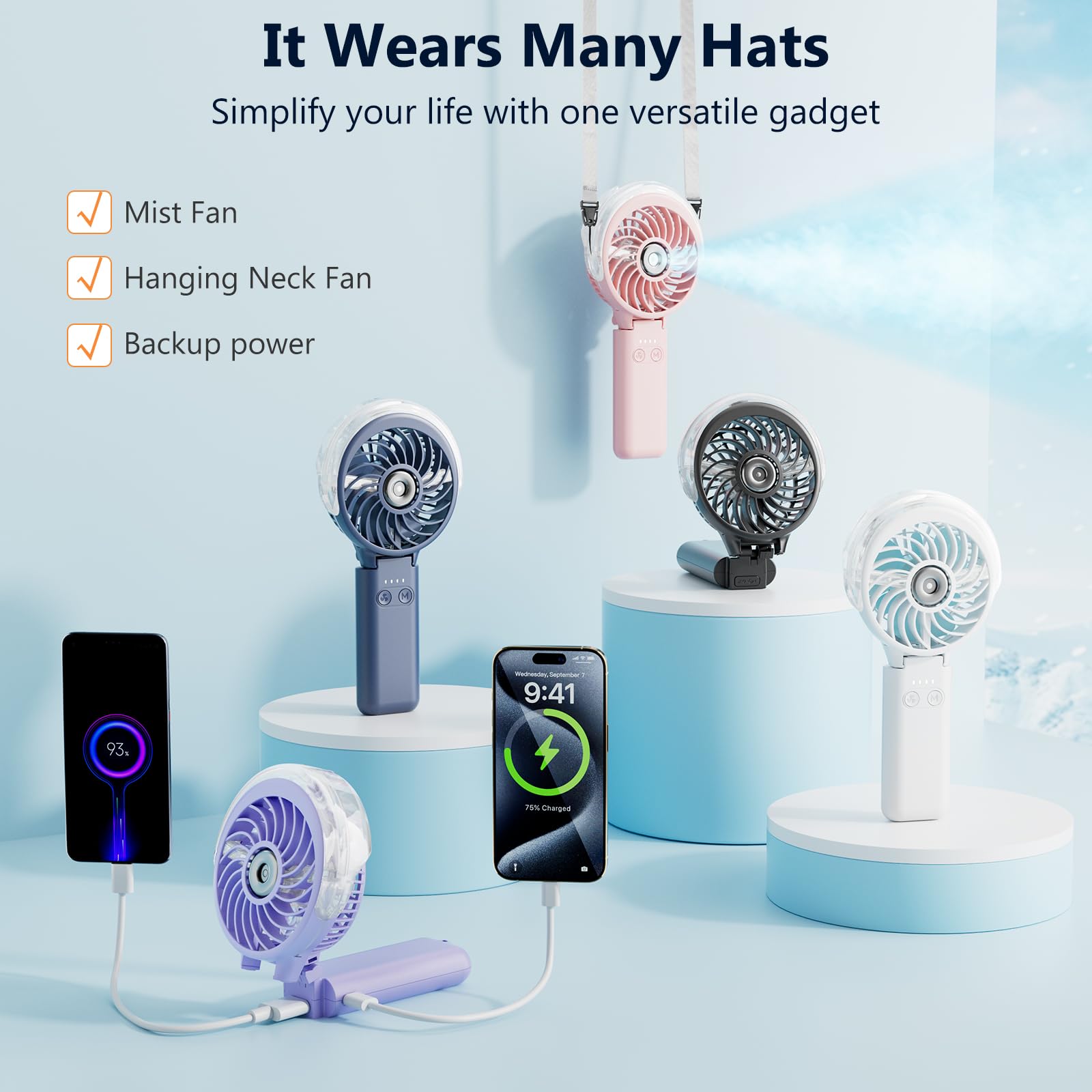 HandFan en mano para comparar tamaño HandFan fácil de llevar en viajes