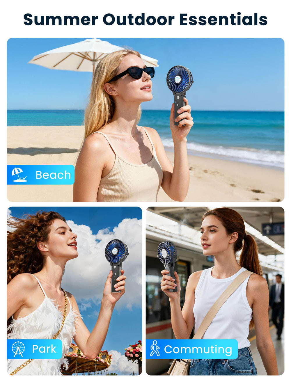 HandFan detached head plugged into USB showing 2-in-1 desktop use benefit