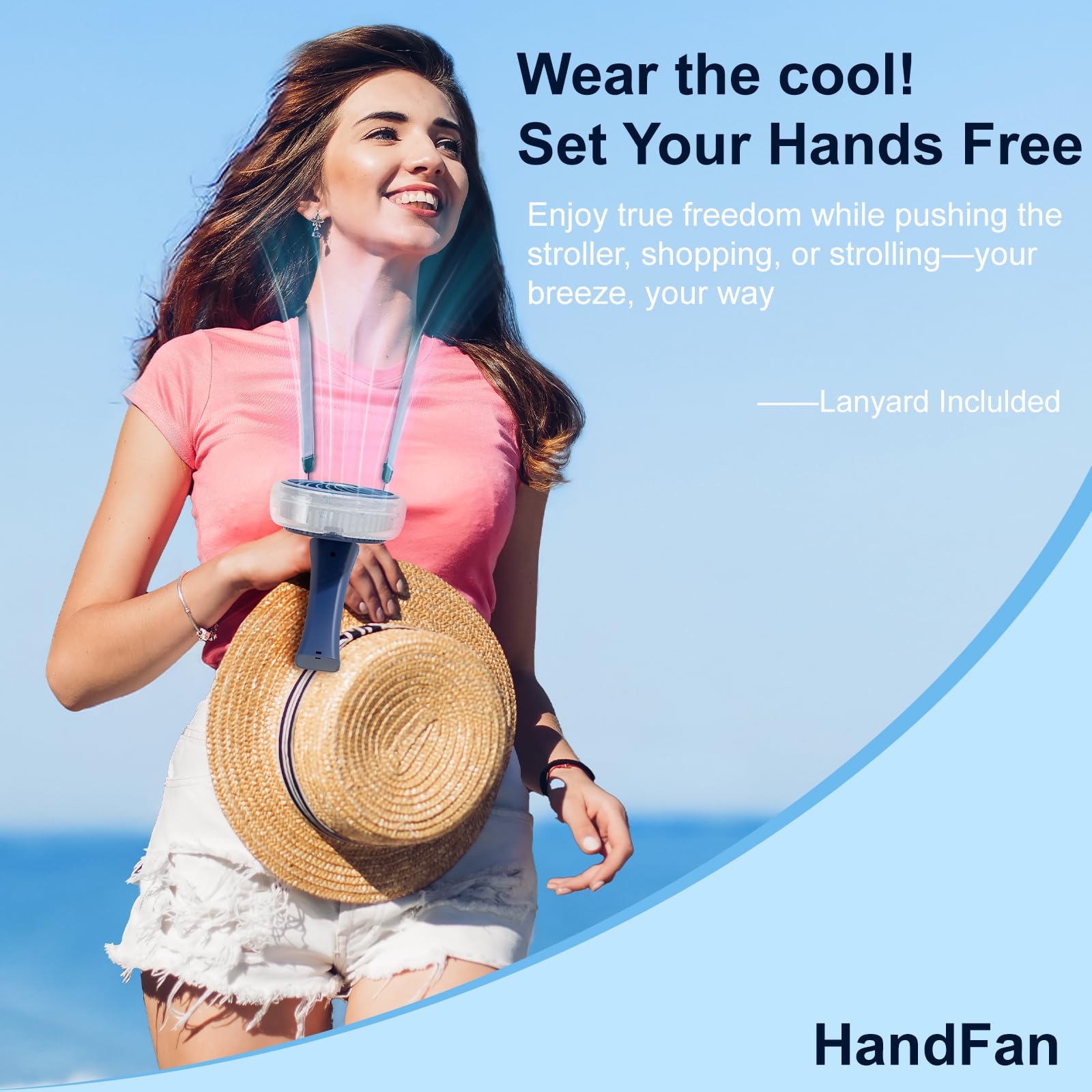 HandFan plegado dentro de un bolso demostrando fácil almacenamiento