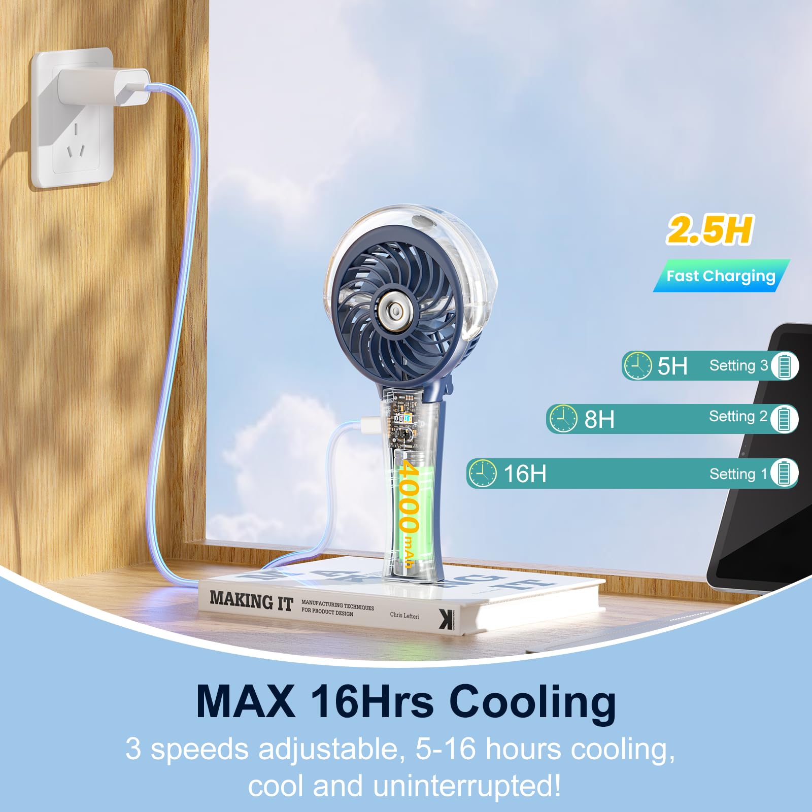 HandFan panel de controles con tres velocidades para ajuste rápido