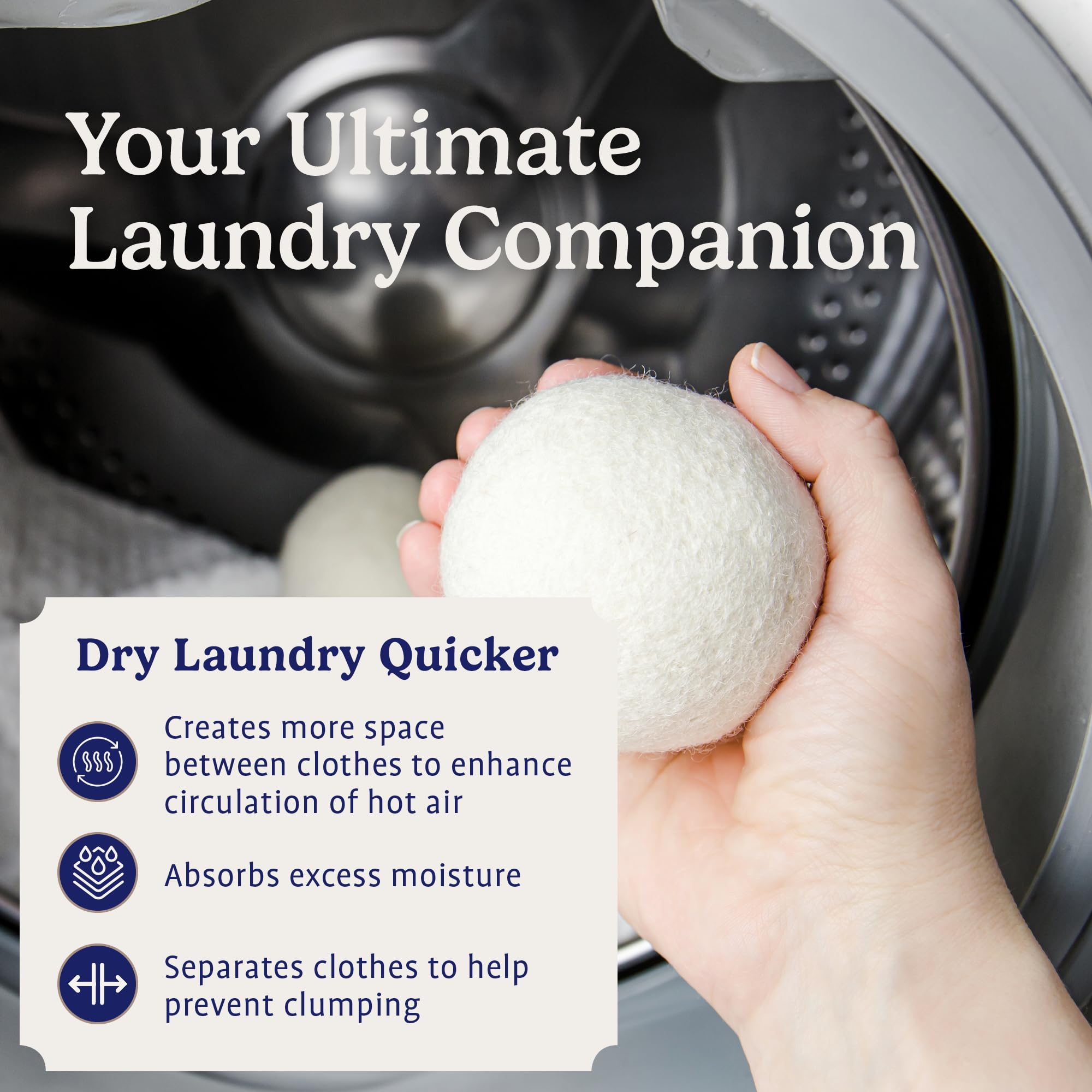 Handy Laundry bolas en mano para mostrar tamaño y facilidad uso