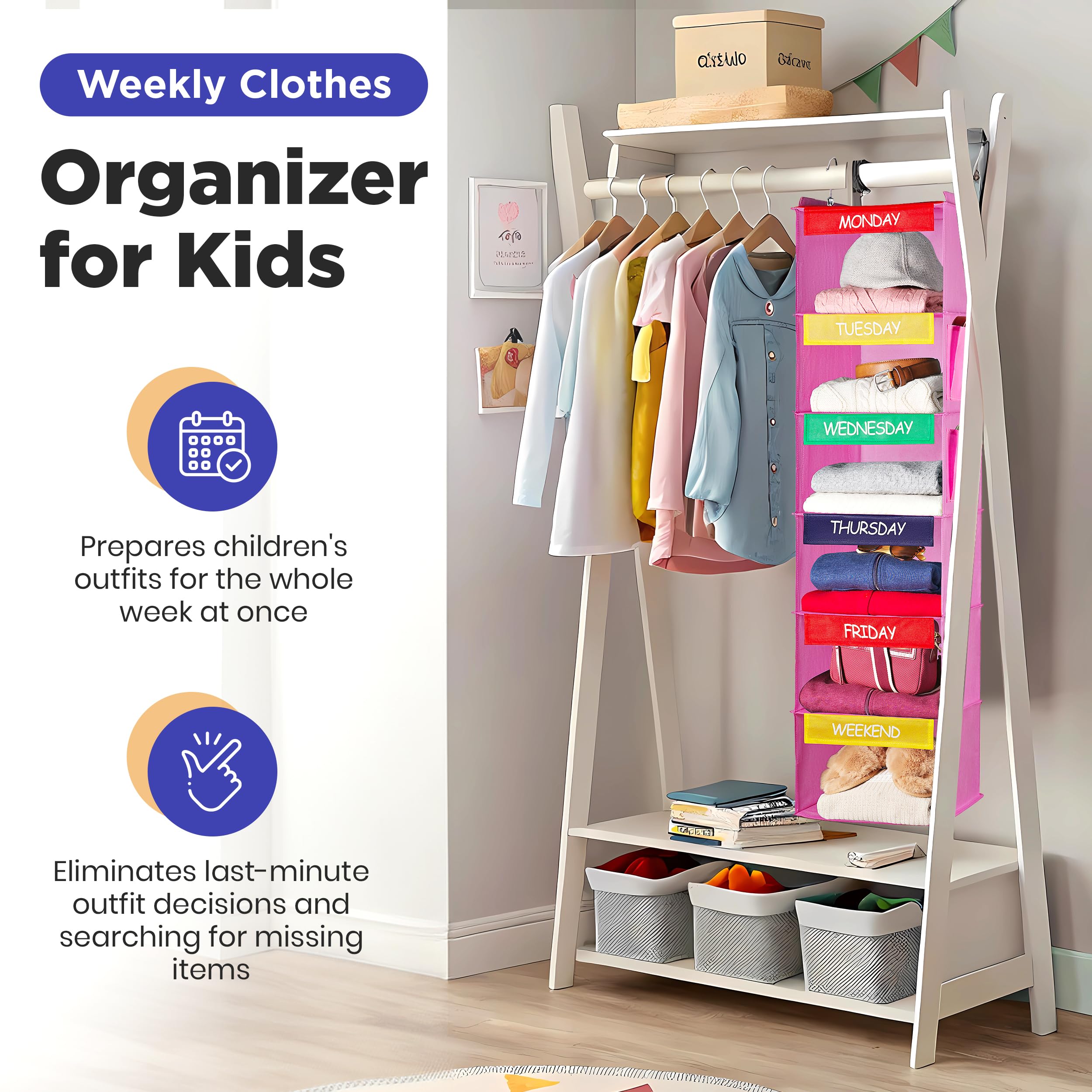 Handy Laundry estante con conjunto listo para el día, ahorro tiempo