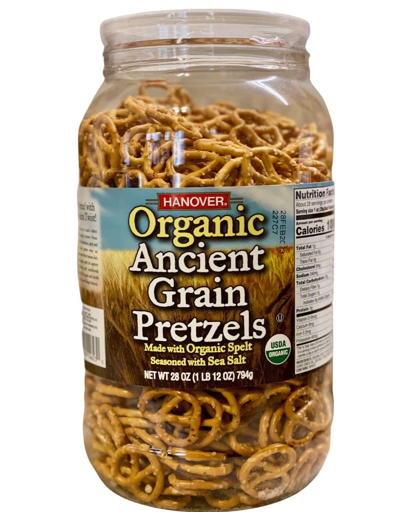 Hanover barril frontal mostrando pretzels orgánicos para almacenamiento práctico