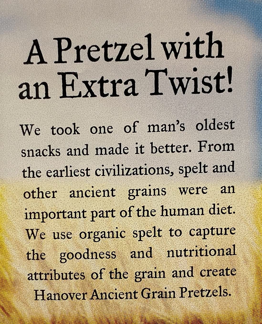 Hanover comparación de tamaño mostrando porción de pretzels y manos