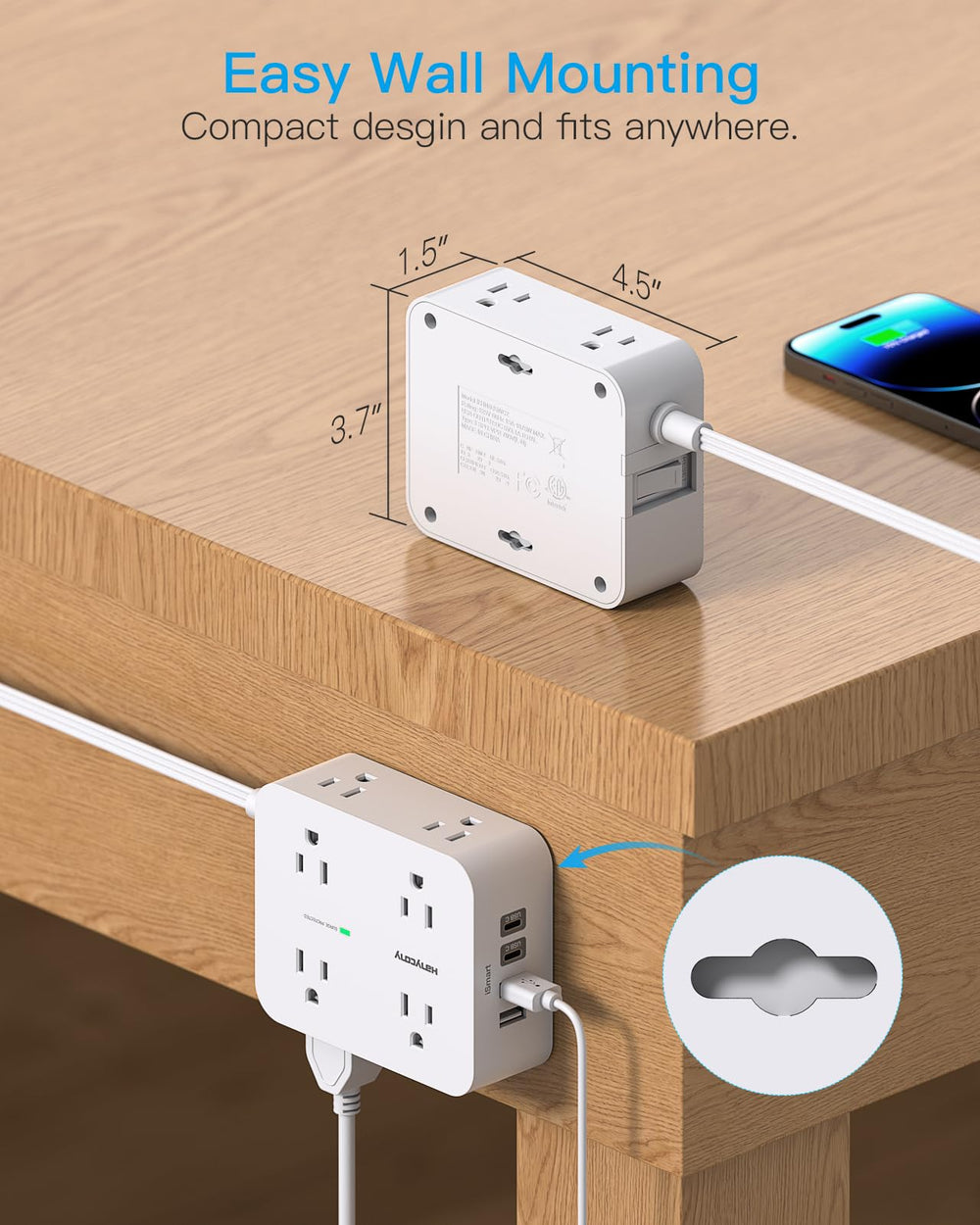HANYCONY etiqueta con especificaciones de seguridad y protección contra sobretensiones
