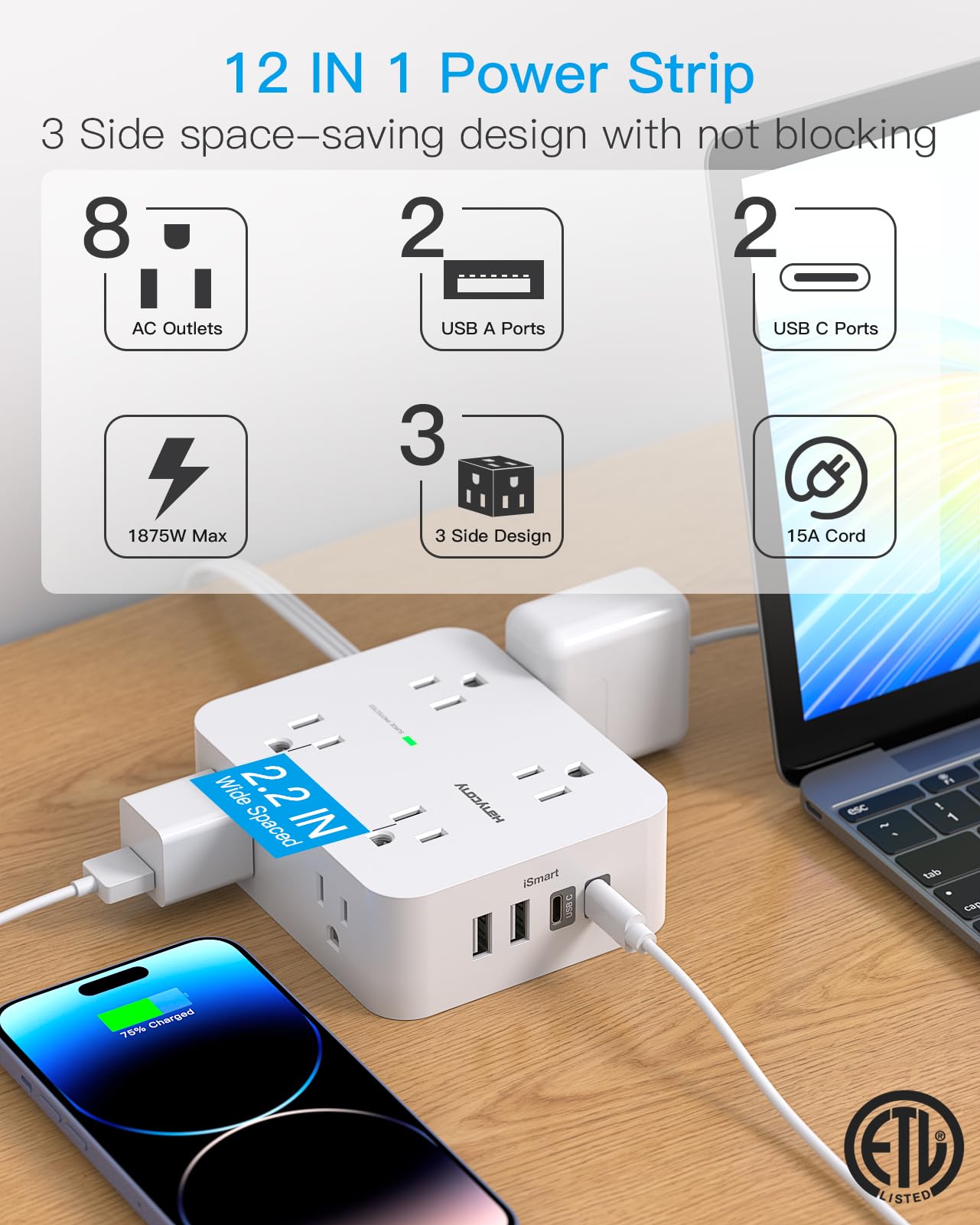 HANYCONY primeros planos de puertos USB-C y USB-A, carga rápida eficiente